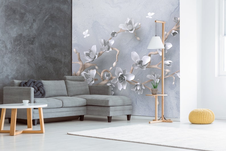 Ehrfürchtig Blumen Poster Wohnzimmer 3D Blumen Schmetterlinge Tapete Floral Wand Poster