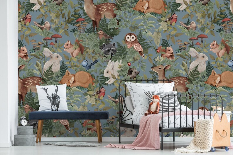 Cute Animals Vintage Wallpaper Nature Wall Poster Living Room Etsy