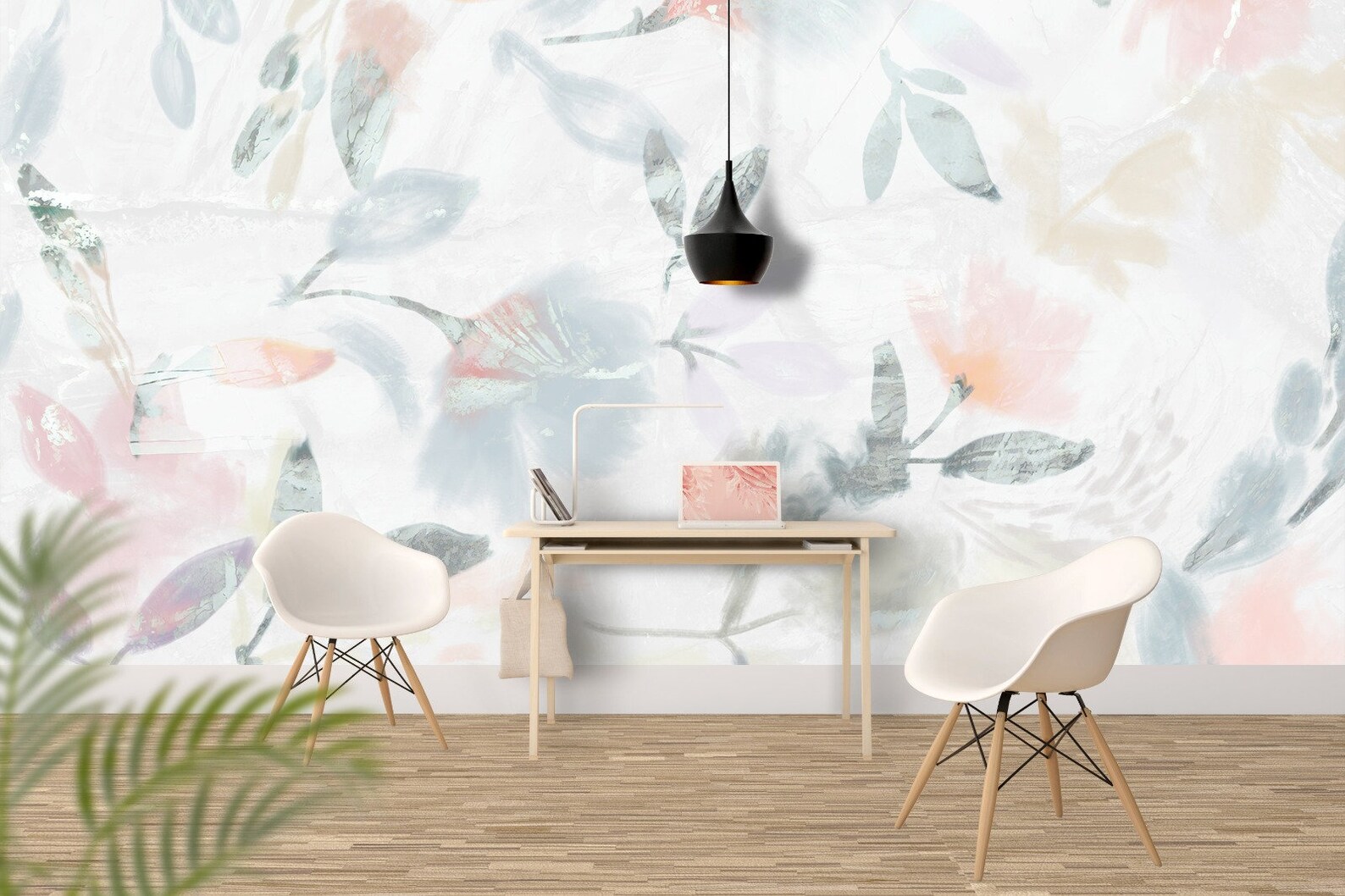 Watercolor Flowers Wallpaper Pink and blue color Wall Murals Etsy