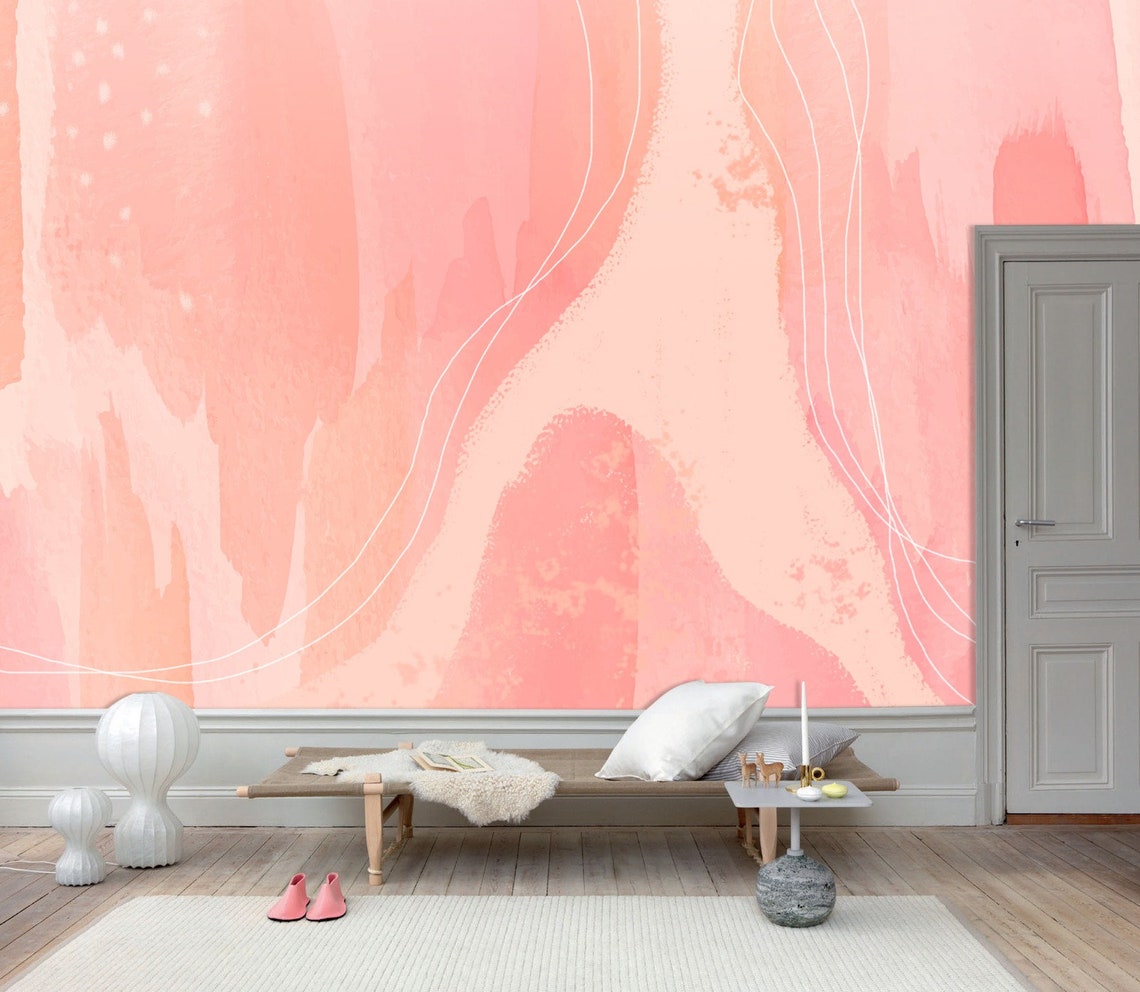 Blush Tones Stylish Watercolor Design Wallpaper Coral Colors | Etsy