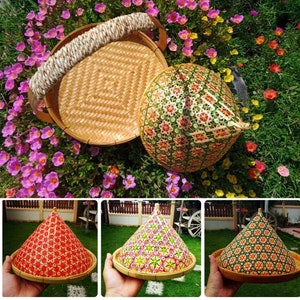 2 Pcs Natural  Bamboo Weaving Handemade Dish cover Protect Your Food Plate Cover Restaurant Decor Thai Asia Spa Style No Include Tray