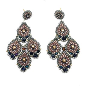 Pink, Green, Silver and Gold Spectacular Statement Chandelier Earrings. Handmade Elegant Glass Bead Earrings. Boho Style Jewelry