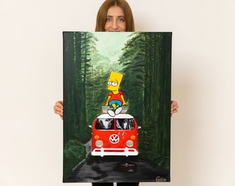 Bart Simpson Volkswagen Van - Pop Culture Original Pop Art Painting, Acrylic painting on Canvas, Signed by Artist, Simpsons Collectible