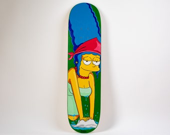 Marge Simpson Original acrylic Pop Art painting on skateboard deck Cristina PopArt