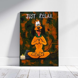 Pintura pop art de perro que practica yoga: decoración abstracta para el hogar para amantes del yoga, lienzo estirado sobre marco de madera, listo para colgar, de Cristina PopArt