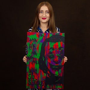 Le Joker Why si sérieux abstrait Peinture Pop Art acrylique originale, toile tendue sur cadre en bois, prête à accrocher par Cristina PopArt