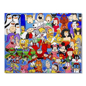 Cartoon collage original Pop Art painting, stretched canvas on wooden frame, ready to hang by Cristina PopArt