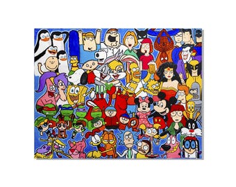 Cartoon Collage original Pop Art Gemälde, gerollte Leinwand Gemälde von Cristina PopArt