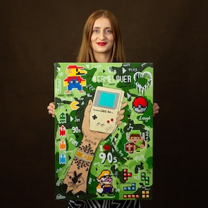 Nintendo Gameboy Original acrylic Pop Art painting, stretched canvas on wooden frame, ready to hang by Cristina PopArt