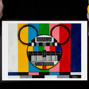 Nessun segnale, vecchio test dello schermo a colori statico della televisione. Stampa Fine Art Giclée del mio dipinto Pop Art originale su carta d'archivio.