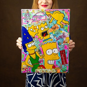 Os Simpsons Pintura original em acrílico Pop Art, tela esticada em moldura de madeira, pronta para pendurar por Cristina PopArt