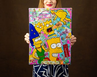 The Simpsons Original acrylic preppy Pop Art painting, stretched canvas on wooden frame, ready to hang by Cristina PopArt