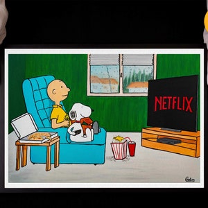 Snoopy & Charlie watching Netflix Fine Art Giclée print of my original Pop Art painting on archival paper