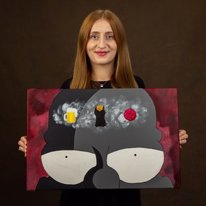 Retrato de Homer Simpson Pintura pop art original em acrílico, tela esticada sobre moldura de madeira, pronta para pendurar por Cristina PopArt