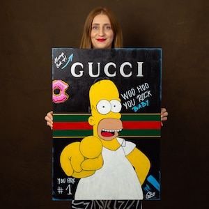 Homer Simpson ''You rock'' Dipinto originale acrilico Pop Art, tela montata su telaio in legno, pronto per essere appeso di Cristina PopArt