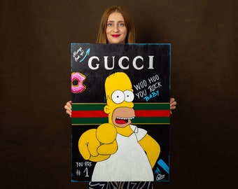 Homer Simpson ''You rock'' Dipinto originale acrilico Pop Art, tela tesa su telaio in legno, pronto per essere appeso da Cristina PopArt