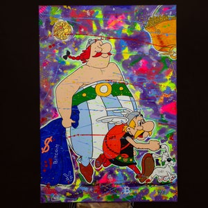 Asterix and Obelix Original acrylic Pop Art painting, rolled canvas painting by Cristina PopArt