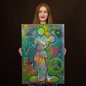Mickey Mouse abstract Original acrylic Pop Art painting, stretched canvas on wooden frame, ready to hang by Cristina PopArt