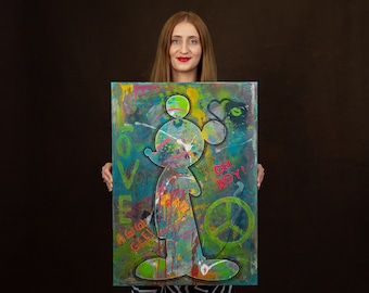 Mickey Mouse abstract Original acrylic Pop Art painting, stretched canvas on wooden frame, ready to hang by Cristina PopArt