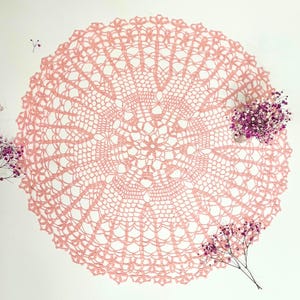 Rose Handmade Crochet Doily D 50cm (19.7 Inch) Napkin Vintage Home Decor, Crochet Napkin for Table, Birthday Craft Gift, Knitted Doily
