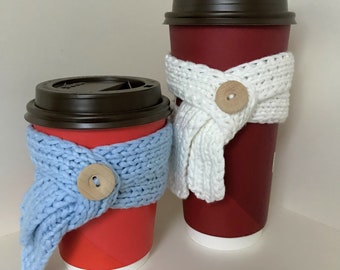 Cozy knitted coffee cup Set (Set of 2). Scarf for cup. Knit mug cozy. Tea Cup Cozy.