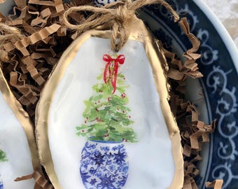 Oyster Ornament | Blue and White Porcelain Christmas Tree | Chinoiserie Christmas