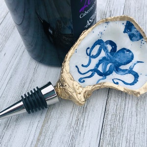Oyster Shell Wine Stopper--Octopus Print