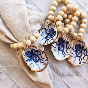 Oyster Shell Napkin Rings--Octopus | Oyster shell table decor | Coastal Table Decor | Hostess Gift | Bridesmaid Gifts