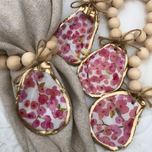 Oyster Shell Napkin Rings--Cherry Blossom | Oyster shell table decor | Coastal Table Decor | Hostess Gift | Bridesmaid Gifts