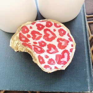 Decoupage Oyster Ring Dish--Red Leopard Valentine Print