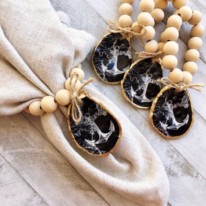 Oyster Shell Napkin Rings--Anchor (Dark Navy) | Oyster shell table decor | Coastal Table Decor | Hostess Gift | Bridesmaid Gifts