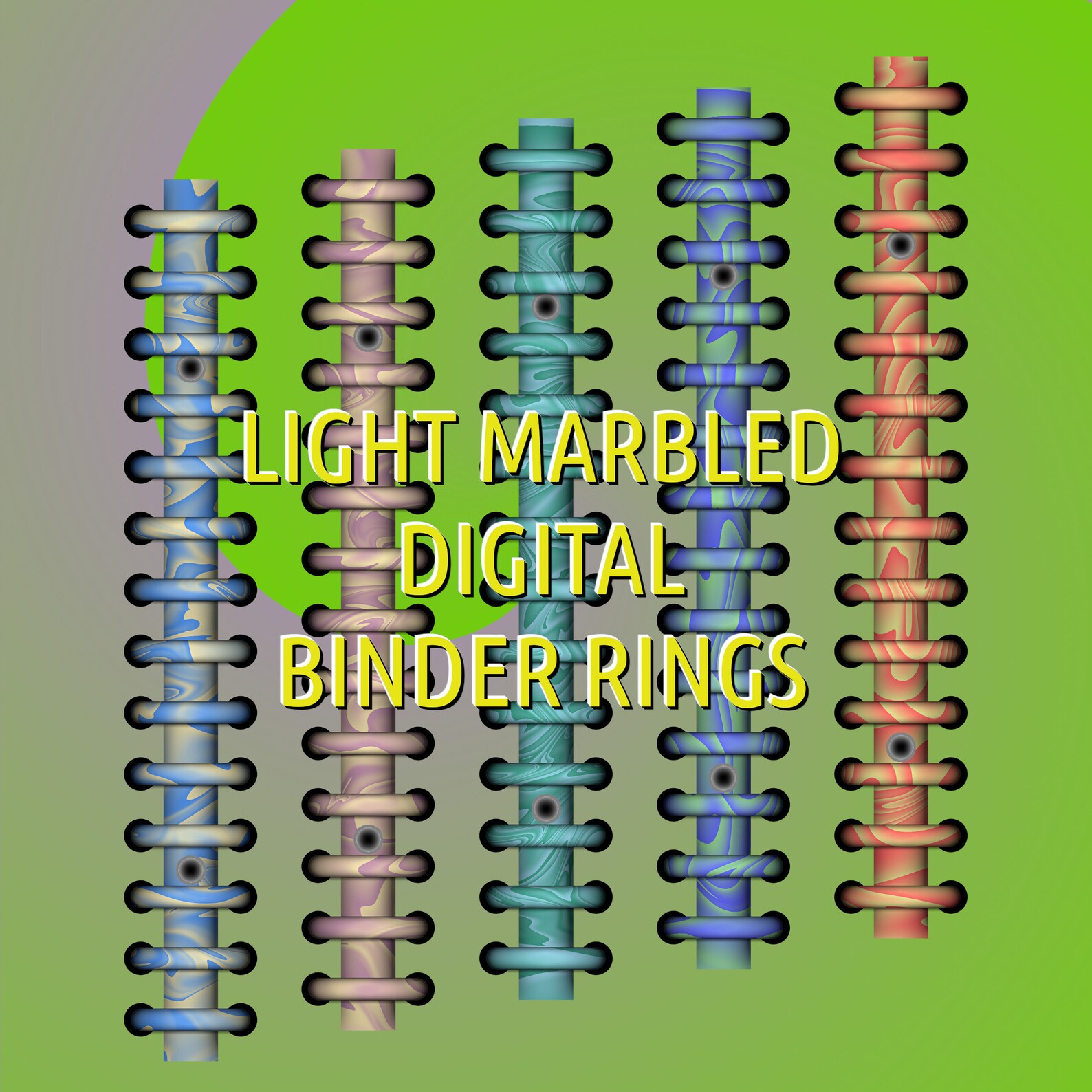 Digital Binder Rings Light Marbled, Digital Clip Art, Binder Spines