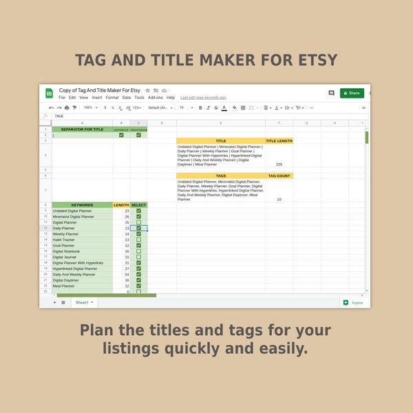 Tag And Title Maker For Etsy, Tag Generator, Etsy SEO, Title Generator, Etsy Tag, Etsy Keyword Tool, SEO Etsy, Title, Etsy Keyword, SEO Tool