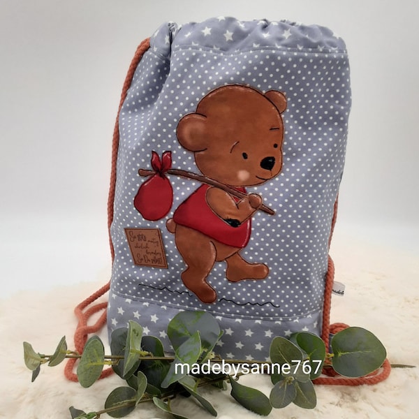 Turnbeutel Kinderturnbeutel Kindertasche Rucksack bestickt mit Teddy