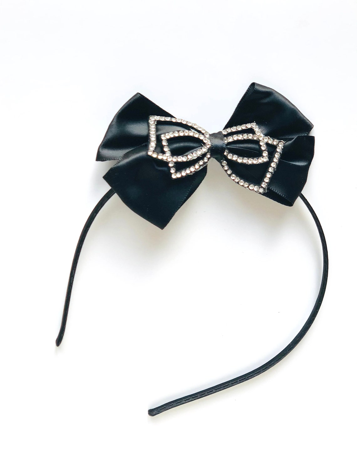 Black bow headband satin headband bow band bow hair Etsy Nederland