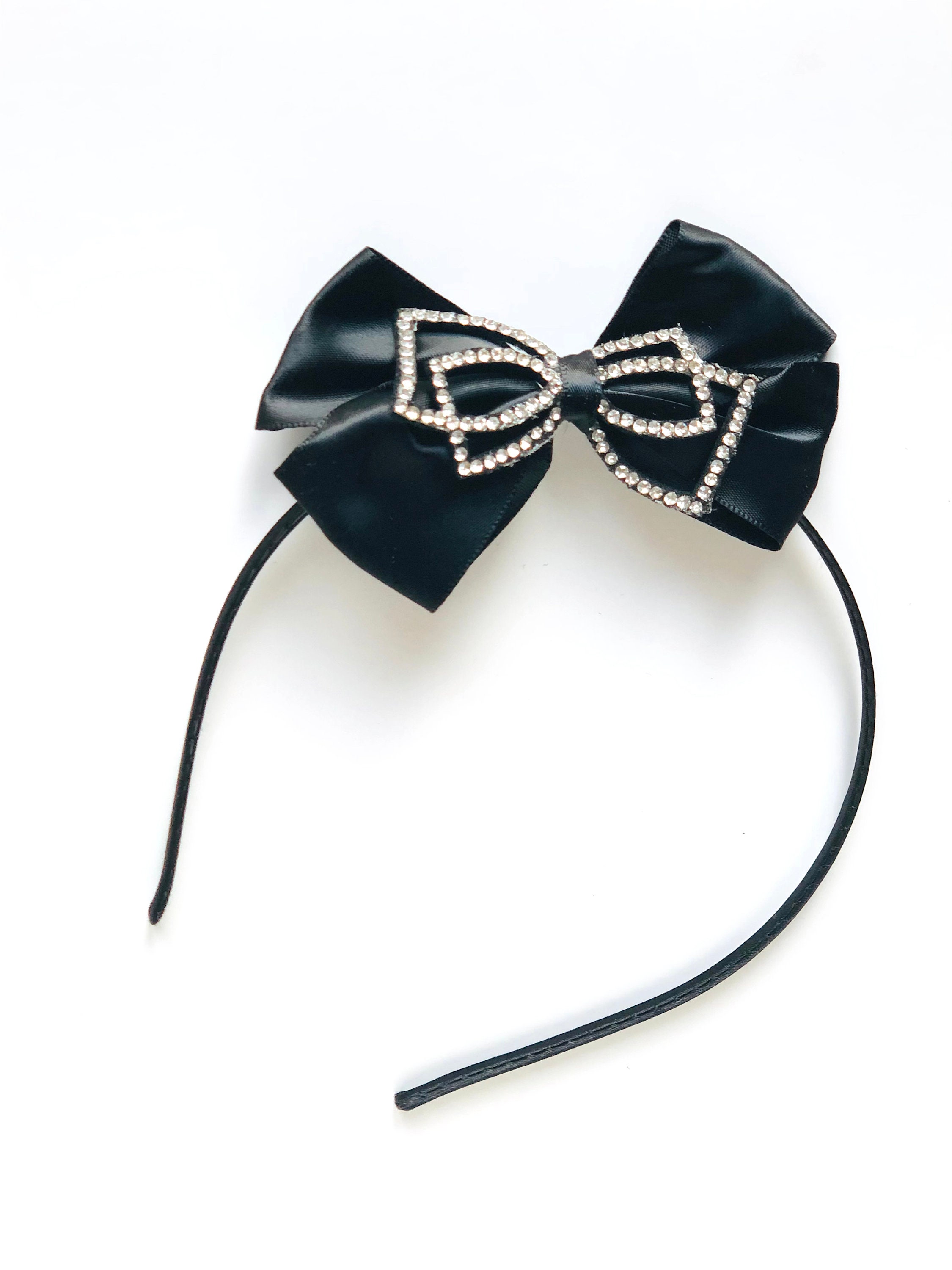 Black bow headband satin headband bow band bow hair - Etsy Nederland