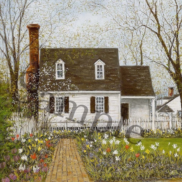 Impresión giclée del jardín de primavera de Williamsburg colonial, arte floral para pared