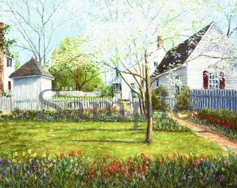 Dogwood in Colonial Williamsburg Garden, Spring Giclee Print