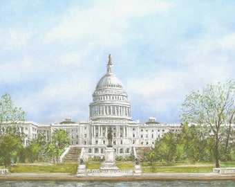 The U.S. Capitol, Washington DC, Giclee on paper, wall art, giclee, architectural scene, historical scene