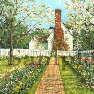 Colonial Williamsburg print, Flower gardens Print, caesar Monturano, Colonial garden art print,   flower garden print, wall dec0,