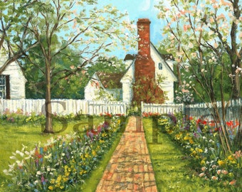 Colonial Williamsburg print, Flower gardens Print, caesar Monturano, Colonial garden art print,   flower garden print, wall dec0,
