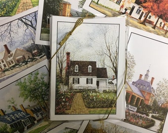 Colonial Williamsburg Scene Note Cards, Box of 10 5" X 7" Assorted Blank  Note Cards, Governor's Palace, King's Arms Tavern,