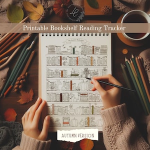 Tracker di lettura da scaffale stampabile / Sfida di lettura di libri autunnali / Tracker di libri / Registro di lettura / Sfida di 100 libri / Pianificatore di lettura