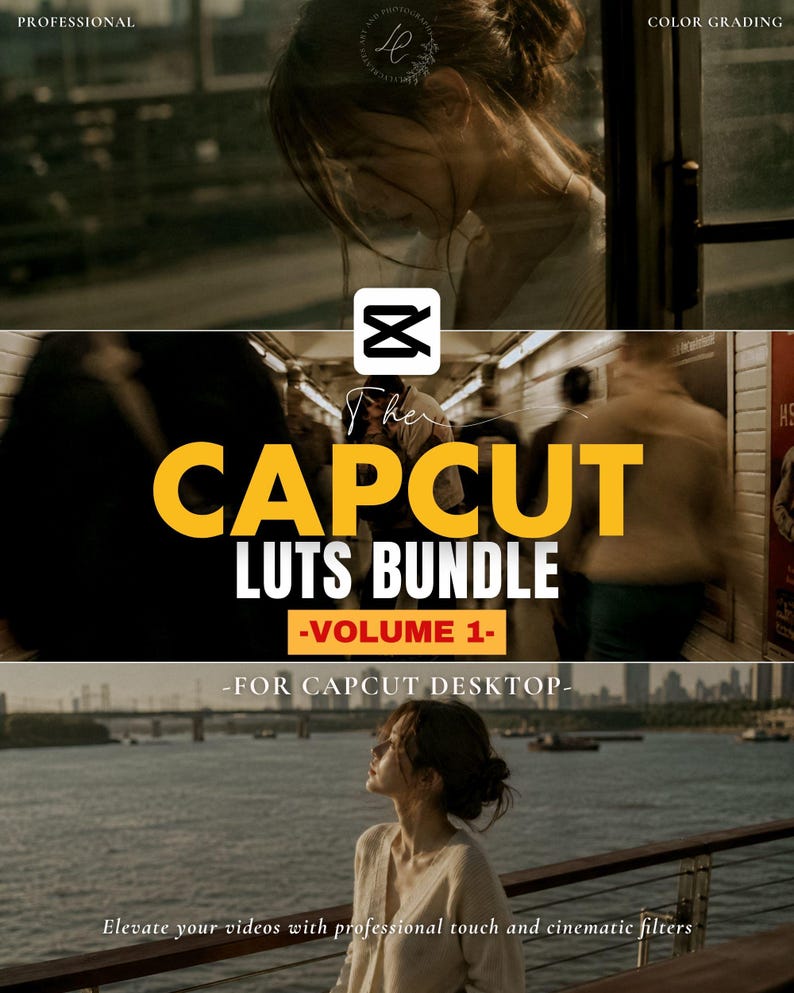 May include: A promotional image for a CapCut LUTS bundle, featuring a woman and the text "The CAPCUT LUTS BUNDLE -VOLUME 1- FOR CAPCUT DESKTOP-". The image also includes the text "Elevate your videos with professional touch and cinematic filters."