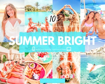 10 BRIGHT SUMMER Lightroom Presets, Beach Travel Preset for Instagram, Influencers Mobile Presets, Blogger Preset Natural Lifestyle Presets