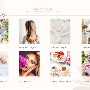 May include: A collage of images showcasing different business categories, including outdoor photography, hair salon, Etsy shop, interior design, family portraits, makeup artist, food and restaurant, and flower shop.