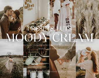 10 MOODY CREAM Lightroom-presets, boho-bruiloft-presets, warme presets, natuurlijke outdoor-presets, boho-filter, mobiel en desktop