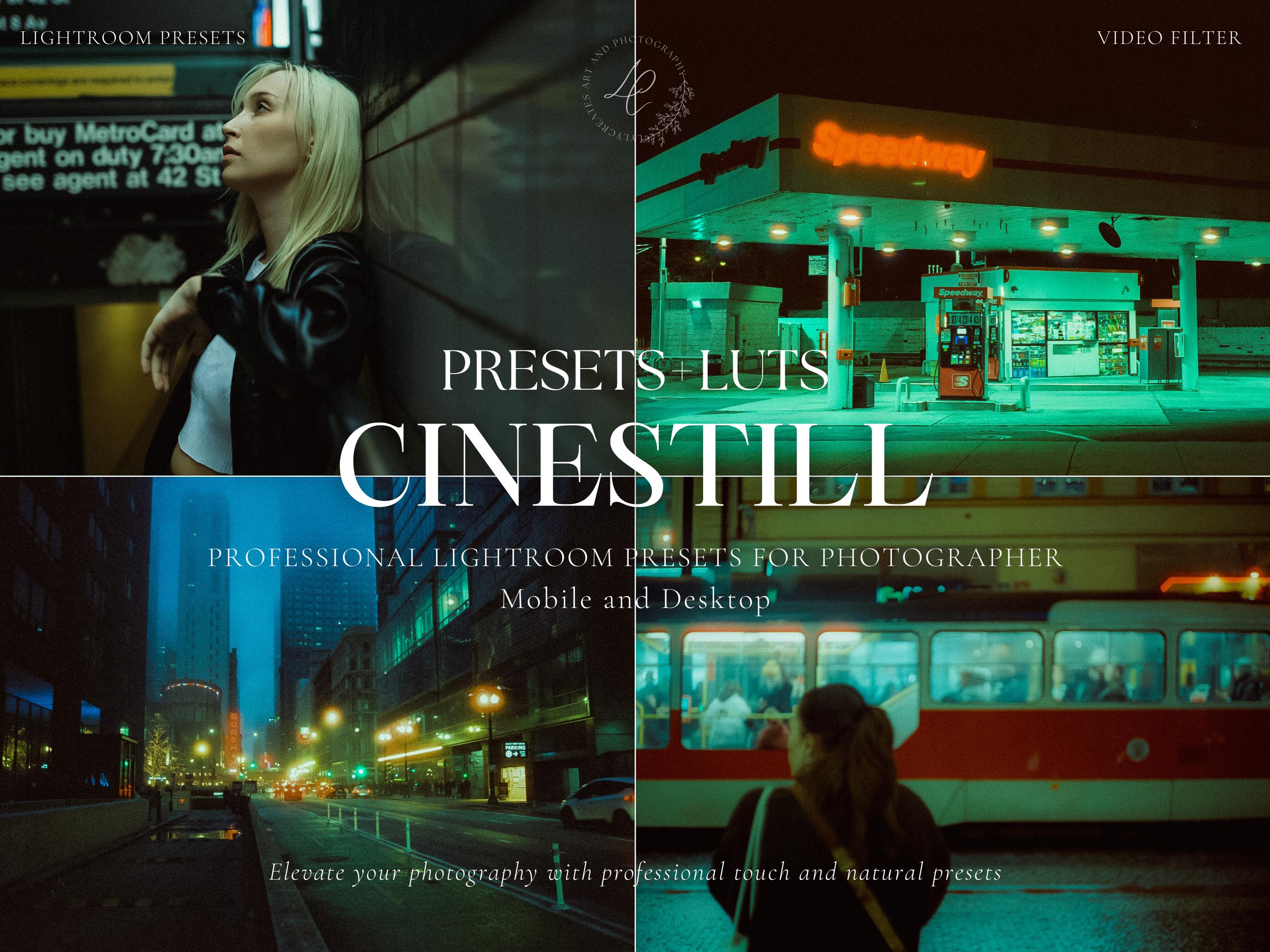 CINEMATIC FILM Luts and Lightroom Presets, Cinestill 800T Filters, Video and Photo Color Grading, Premiere Pro, Final Cut Pro, Video Editing