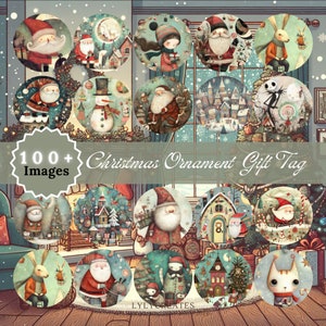 100 étiquettes cadeaux fantaisie décoration de Noël, sublimation PNG, cadeau de Noël, décoration ronde, lot imprimable Noël, Noël fantaisiste