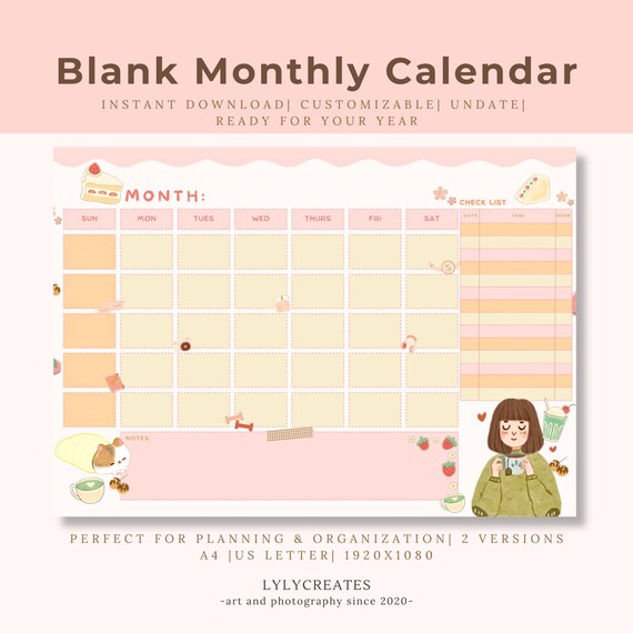2025 Blank Calendar Printable, Customizable Undated Monthly ... 2025 blank calendar printable, customizable undated monthly ...